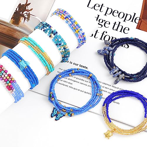 ELABEST 24-39inch African Waist Beads for Women 8Pcs Elastic Belly Beads Colorful Beaded Waist Jewelry Accessories Body Chain