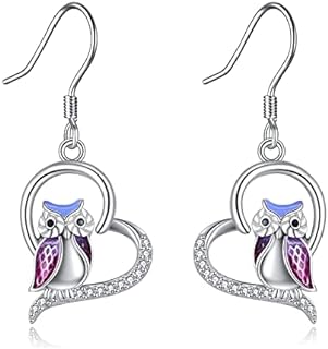 YFN Sterling Silver Owl Dangle Earrings with Cubic Zirconia Gems, French Wire Back Finding for Women and Girls - Elegant Drop Design