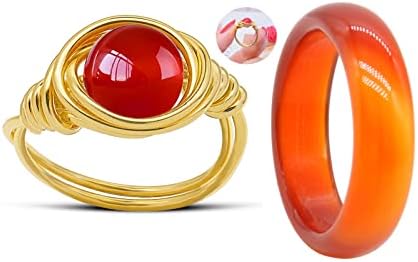 Natural Carnelian Alloy Crystal Ring Set, Elegant Healing Band Rings with Smooth Round Design for Women, Available in Sizes 6/7/8/9/10