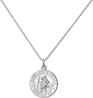 925 Sterling Silver Round Saint St Christopher Medallion Medal Pendant Necklace for Women - 18 inches