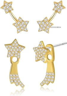 Obidos 14K Gold Plated Triple Huggie Illusion Stud Earrings | Double Huggie Hoop Earrings for One Hole | Gold Hoop Earrings for Women