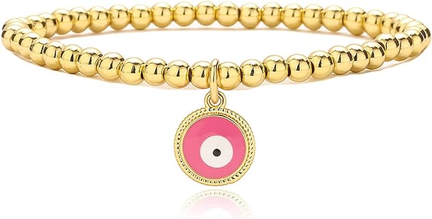 Dainty Colorful Enamel Evil Eye Bracelet 18k Gold Plated Beads Chain Bracelet for Women,Handmade Adjustable Amulet Evil Eye Jewelry for Women