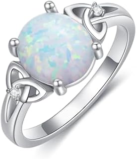 DIYA Opal Rings for Women 925 Sterling Silver Celtic Knot Wedding Ring Fire Opal Celtic Promise Ring Anniversary Birthday Mother's Day Jewelry Gifts for Her Mom Wife Girlfriend