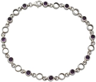 NOVICA Handmade Sterling Silver Anklet with Link Chain and Lobster Claw Clasp - Adorned with Beautiful Amethysts, Birthstone Jewelry from India, 10 inches 'Elegant Simplicity'
