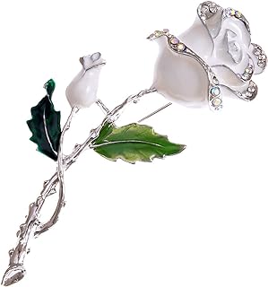 Alilang Women's Crystal Rhinestone-adorned White Rose Brooch with Hidden-Safety-Clasp for Dressy Occasions in Golden Hue