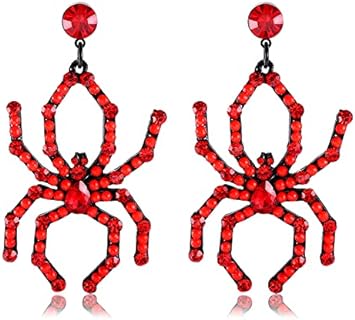 Halloween Earrings Gothic Rhinestone Large Spider Drop Dangle Earrings for Women Halloween Costume Party Earrings Holiday Accessory Gifts