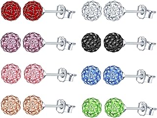 Unendlich U Rhinestones Crystal 6mm Ball Stud Earrings Set Fireball Disco Ball Pave Bead Earrings Hypoallergenic for Women