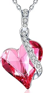 Angel Wing Love Heart Pendant Necklace for Women, Birthstone Crystal Necklaces for Teen Girls, Jewelry Gifts for Women's Valentines Day/Birthday/Anniversary