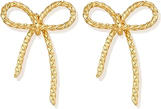 Lustrous Brass Gold Bow Stud Earrings with Comfortable Latch Back for Women's Fashion