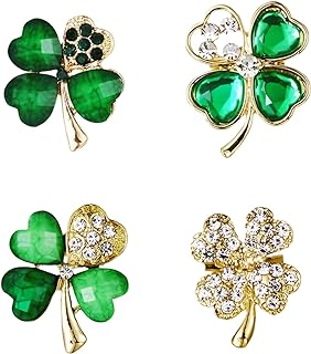 4 Pcs St. Patrick's Day Good Luck Rhinestone Green Four Leaf Brooch Pin Vintage Flower Brooches Clothing Accessories Holiday Jewelry Gift