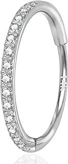 14k Real Gold 16G 20G 8mm/10mm Septum Rings for Women & Men, CZ Simulated Diamond Rings for Nose, Helix, Rook, Tragus, Daith, Hypoallergenic, Hinged Segment Earring Hoop