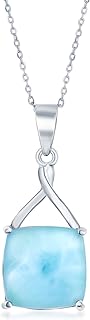 Sterling Silver Larimar Bead Necklace with Spring Ring Clasp and Cable Chain, Ideal for Women and Teens, Cushion-Cut Design