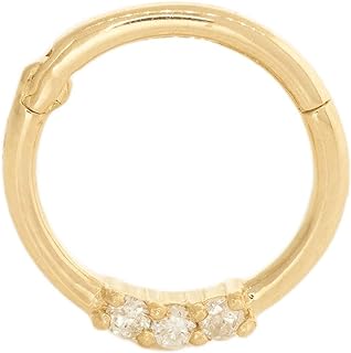 14K Real Solid Gold Diamond Hoop Earring - Elegant Cartilage Daith Helix - Tragus Conch Septum Design - Nose Clicker Ring Piercing Jewelry - 18Gauge - 1 PCS