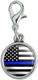 Thin Blue Line American Flag Bracelet Charm with Lobster Clasp, Metal Design for Patriots, USA Origin