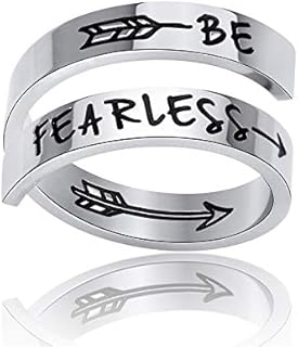 Women's Adjustable Stainless Steel Inspirational Spiral Wrap Twist Ring - Rose Gold Enamel-Coated Encouragement Jewelry Gift