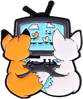 Couple Foxes Animals Brooch Pin for Women Girls Men Fashion Cute Enamel Cat Animal Play Games Together Friendship Love Forever Statement Lapel Pins Badge Hat Dress Accessories BFF Valentine Jewelry