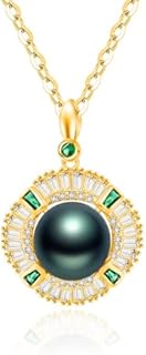 Gifts for Women-Tahitian-Black-Pearl-Necklace-Gift for Wife Wedding Birthday Anniversary-Mom Girlfriend Her Mothers Day Valentines Day Christmas-18K Gold Plated Sterling Silver Pearl Pendant NO057