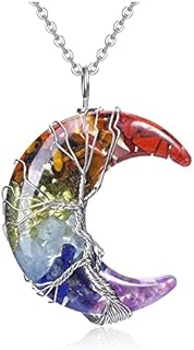 CrystalTears Chakra Healing Crystal Necklace Tree Life Wire Wrapped Resin Moon Gemstone Pendant Reiki Healing Quartz Crystal Stone Necklaces Jewelry Gifts for Mom Women Mothers Day