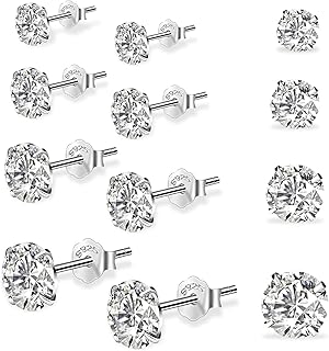 ESROVER Diamant Ohrstecker Set aus 925 Silber mit Zirkonia und Schmetterlingsohrhaken, 3/4/5/6 mm, elegant und antiallergisch, ideal für Damen, Herren, und Kinder