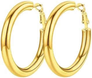 Classic Hoop Earrings for Women Stainless Steel/18K Gold Plated/Black Earrings, Chunky Hoops Earrings Size 30mm/40mm/60mm/80mm