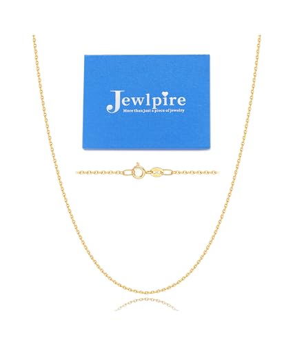 Jewlpire 1.1mm Italian Solid 24k Real Gold Over 925 Sterling Silver Chain Necklace for Women Girls, Thin Cable Chain Shiny & Lightweight & Sturdy Women's Chain Necklaces, 16 18 20 22 24 Inch
