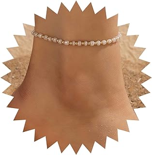 Andelaisi Boho Hippie Pearl Bead Ankle Bracelets Gold Seed Bead Ankle Bracelet White Rice Bead Anklets Minimalist Beach Anklet Foot Chain Jewelry for Women and Girls