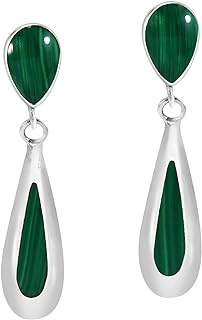AeraVida Sleek and Slender Teardrops Green Malachite .925 Sterling Silver Stud Earrings | Chic Sterling Silver Stud Earring for Women | Jewelry Gift for All Occasions