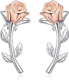 YFN Ear Crawler Climber Earrings Sterling Silver Rose Flower Crescent Moon Stud Earrings for Women Girls Jewelry Gifts