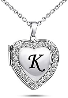 Name Initial Custom Heart Locket Letter Love Pendant Necklace for Women with Birthstone that Holds Pictures for Family