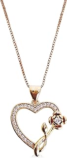 Rose-Adorned Heart Pendant Necklace - Timeless Elegance in 22K Gold Plating