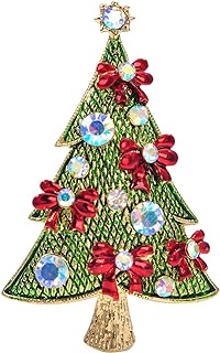 Gold Tone Pin Clasp Ruby Red Rhinestone Brooch - Festive Christmas Tree Design for Holiday Enthusiasts