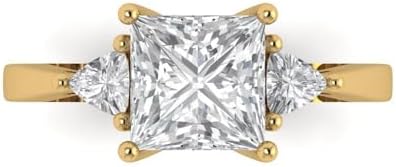 Trillion Engagement Ring with Moissanite for Her, Clara Pucci 2.40 ct Princess Cut Three Stone Yellow Gold Design