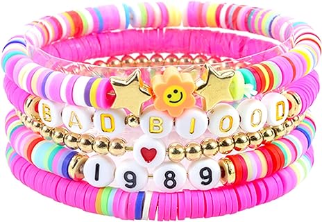 Cord Chain Swiftie Beaded Bracelet in Zinc, Polymer Clay for Music Lovers & Tween Girls - Love & Fearless Inspired Design