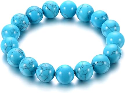 Red,Teal Blue Turquoise Bead Chain Bangle Bracelet, Mens Womens, Stretchable, Unique, Prayer