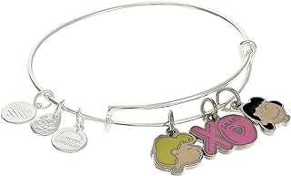 Alex and Ani Peanuts™, XO Smak Trio Charm Expandable Bangle Bracelet, Shiny Silver Finish, Pink Charm