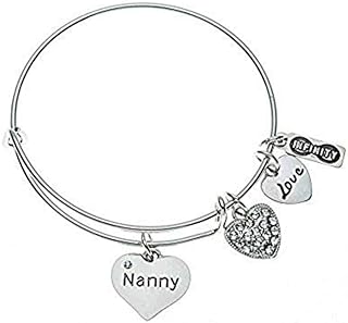 Grandchildren Charm Bracelet with Box Chain and Easy Hook Clasp for a Special Nanny - Silver-Plated Design
