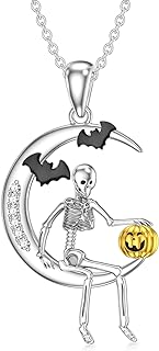 925 Sterling Silver Diamond Skull Pendant Necklace with Rolo Chain, Perfect Gift for Women, Unique Halloween-Themed Design