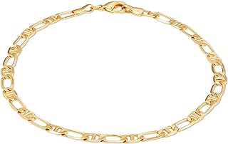 Barzel 18K Gold Plated Figaro Mariner Link Anklet For Women - Made In Brazil