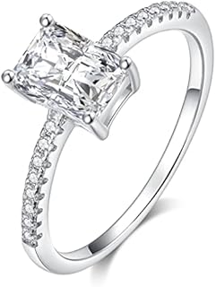 SecreTalk 1ct Moissanite Engagement Promise Ring for Women - Radiant Cut Diamond Wedding Band 925 Sterling Silver D Color VVS with Certificate of Authenticity