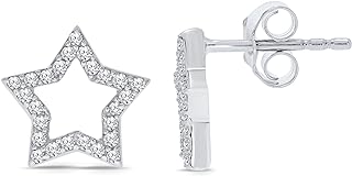 Elmas 1/6ct Round White Diamond 925 Sterling Silver Celestial Star Stud Earrings for Women