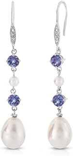 Chic French Wire Freshwater Pearl, Tanzanite and Diamond Drop Earrings in Sterling Silver for Women - Elegant Dangle Design