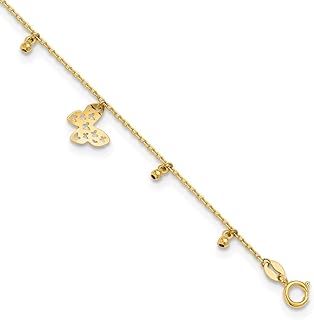 14k Gold Polished Butterfly Angel Wings Plus 1in. Extension Anklet Measures 1mm Wide 9 Inch Jewelry for Women