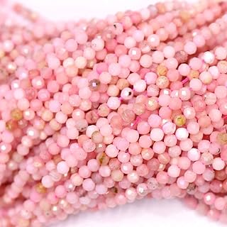 Faceted Natural Gemstone Beads 3mm Small Round for DIY Necklace Jewelry Making Beads (Pink Opal)