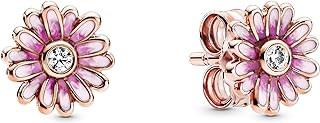 Pandora Pink Daisy Flower Stud Earrings with Push Back, Sterling Silver for Women/Girls, Special Occasion/Floral Design