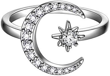 beautlace Star and Moon Adjustable Rings 18K Gold/Silver/Black Gun Plated Crescent Moon Stars Open Ring Jewelry for Women KR0032