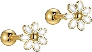 20G Cartilage Mini Stud Earrings Cute Daisy Flower Enamel Earring 925 Sterling Silver Floral Tiny Ball Screw Back Tragus Barbell Sleeper Studs Lovely Birthday Jewelry Gifts for Women Teen Girls Hypoallergenic