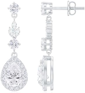 Moissanite Dangle Earrings for Women, Moissanite Wedding Earrings for Brides, Moissanite Long Dangle Earrings In Silver with Gold Plating, D Color VS1 Clarity