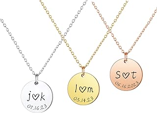 Personalized Couple Initial Necklace for Women Girl, Custom Dainty Letter Date Anniversary Necklace for Couple, Customized 14K Gold-Plated Coin Discs Pendant Necklace Christmas Gifts