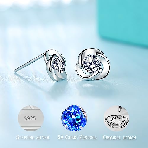 Silver Post Stud Earrings,Small Sterling 925 Hypoallergenic for Sensitive Ears, Blue Cubic Zirconia Stone, Clover/Butterfly White Gold Plated/Cat/Flower,Ideal Gift for Women and Girl,Kids