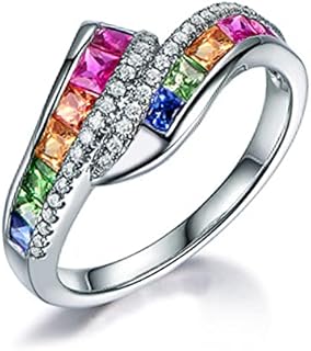 925 Sterling Silver-Plated, Colorful Cubic Zirconia Engagement Ring for Women, Wedding Design